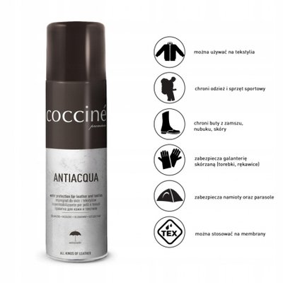 COCCINE ANTIACQUA Спрей захисний та водовідштовхуючий для усіх типів шкіри та текстилю Чорний 250мл 5906489217609 фото