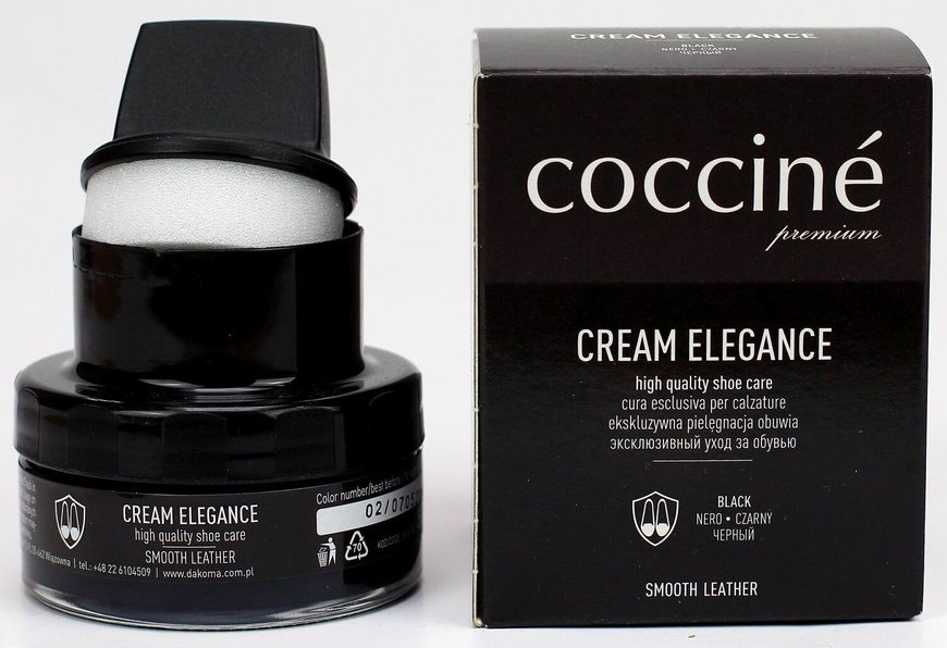 COCCINE KREM ELEGANCE Крем для взуття Ексклюзивний догляд Чорний+губка 50мл 5907546511692 фото