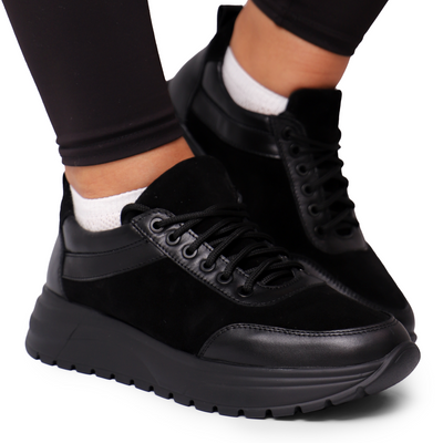 Кросівки жіночі чорні шкіряні-замшеві 186/4 186/4- F.BlK.spr фото