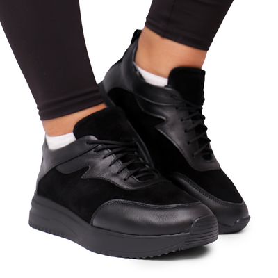Кросівки жіночі чорні шкіряні-замшеві 175/2 175/2- F.BlK.spr фото