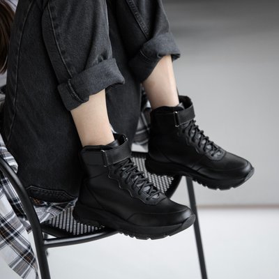 Кросівки жіночі високі чорні шкіряні на байці 122/5 122/5- F.Bl.aut фото