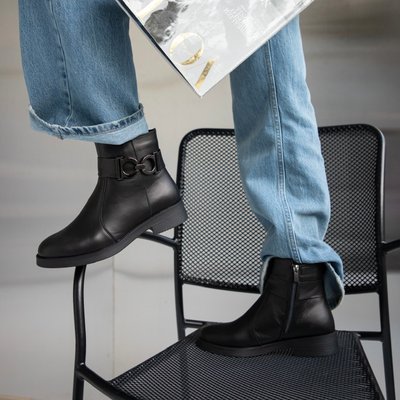 Ботинки женские высокие черные кожаные на байке 2536 2536- F.Bl.spr фото